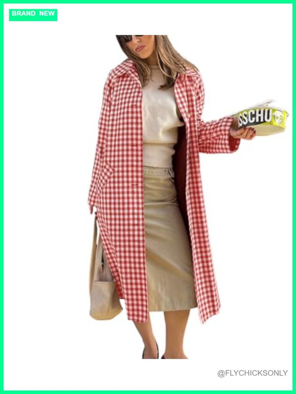 Plaid Long Trench Coat Single Breasted Casual Overcoat